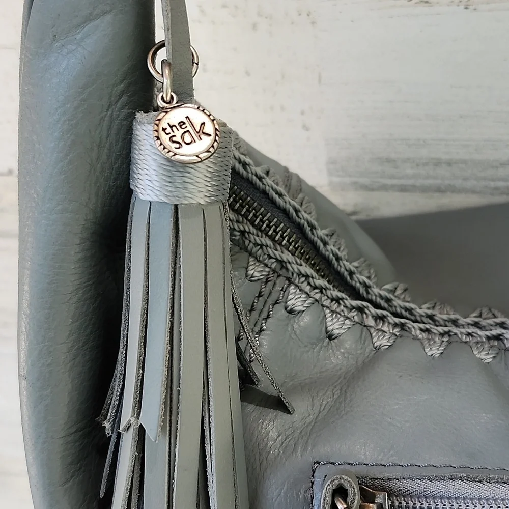 The Sak Grey Leather Hobo Bag with Tassel